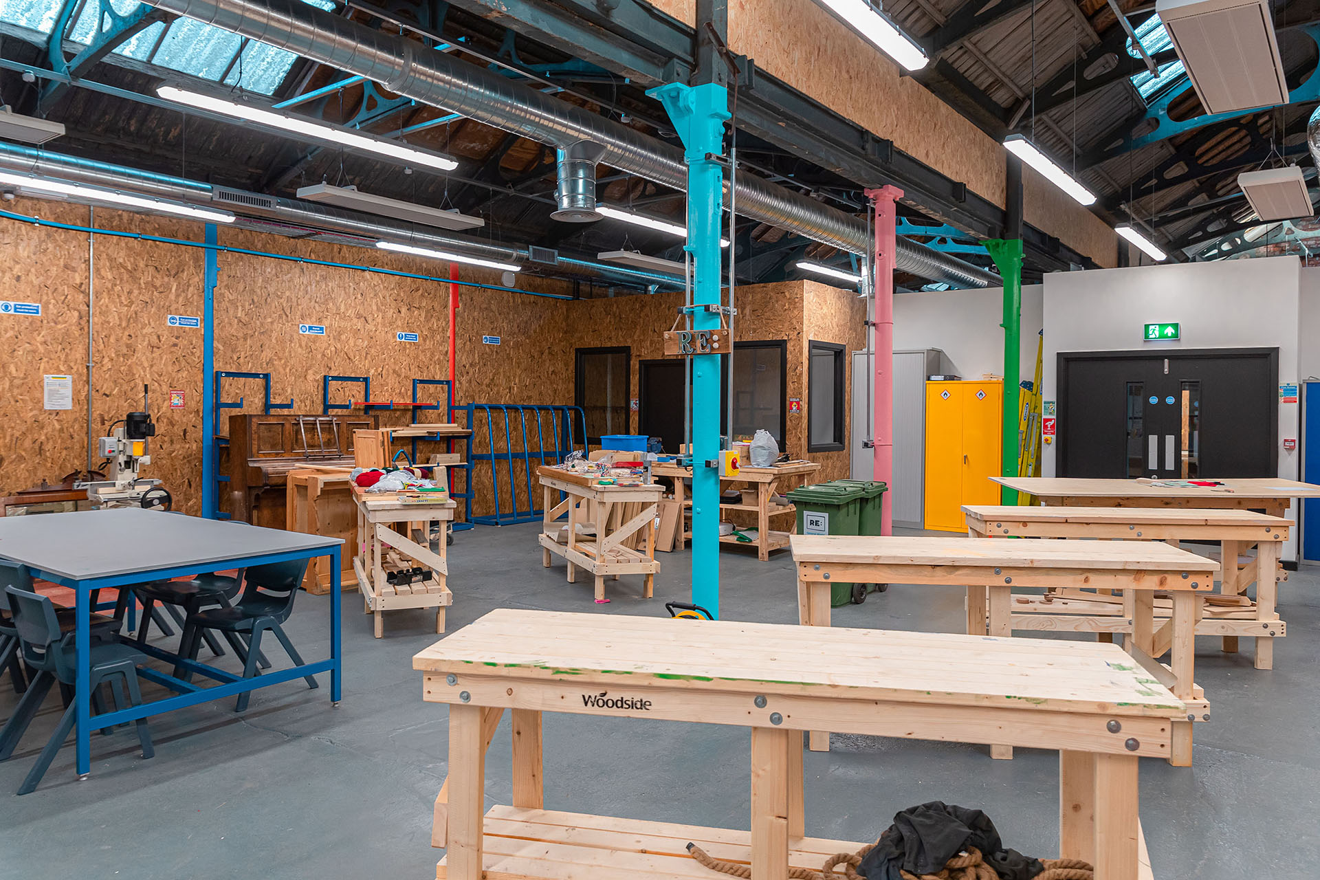 A look at one of the workshop classrooms Leeds City College has to offer, with multiple work benches for students