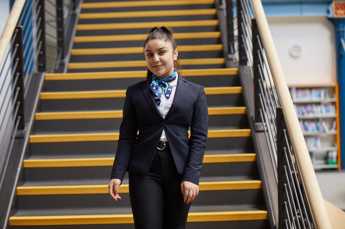 LCC Aviation Travel and Tourism Student dressed in Cabin Crew clothing