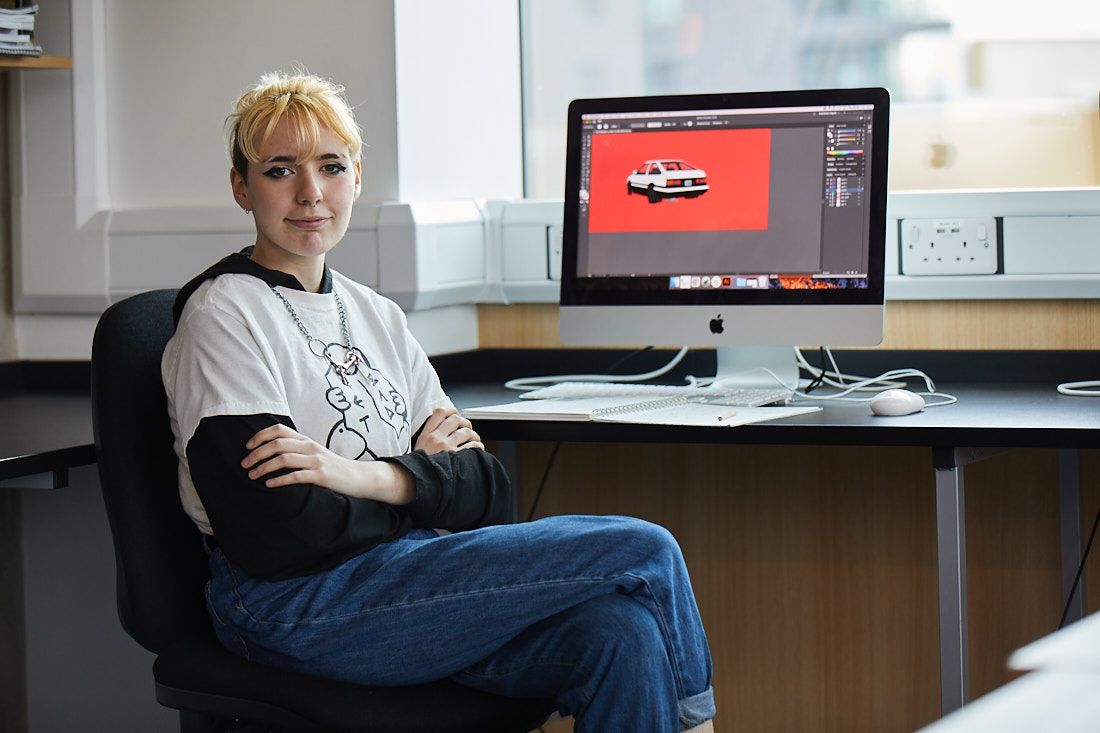 LCC Creative Arts Graphic design student drawing a car in photoshop