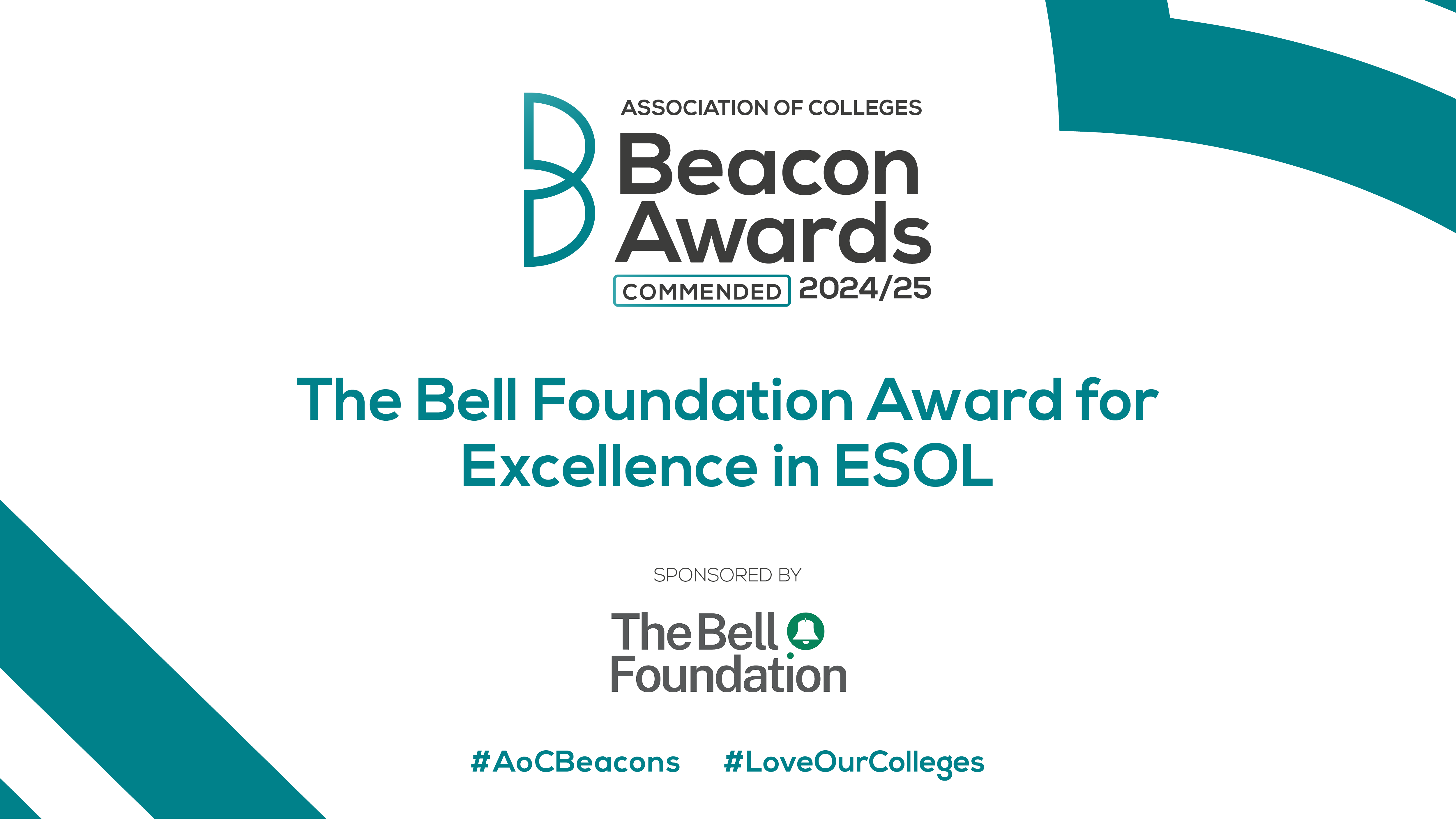 certificate stating the commendation for the bell foundation award for excellence in ESOL