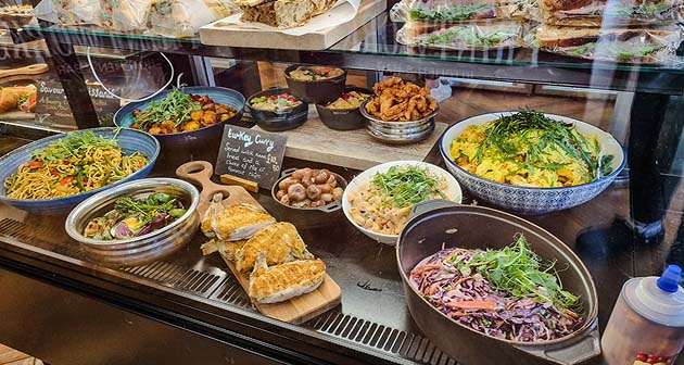 Dishes of salads and colourful food on display at the Printworks Kitchen and Bar deli