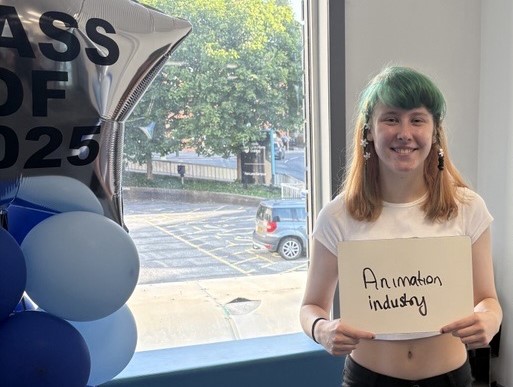 Animation student Lita Leikarte, from Leeds City College, celebrating her results