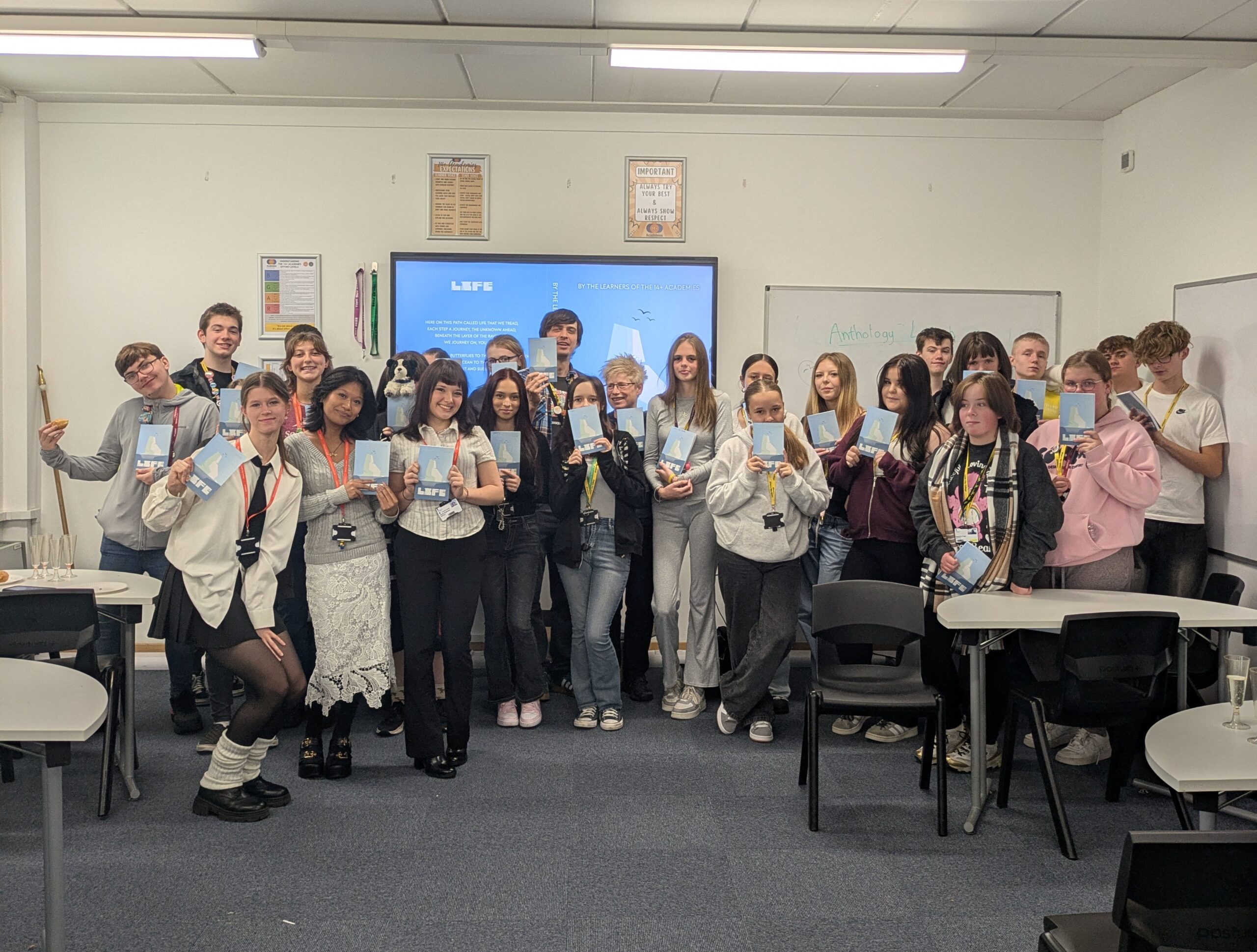 Group of 14+ academies students at the launch of 'Life'