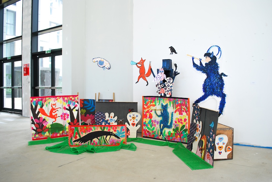 Fox's in different art styles depicted playing a flute