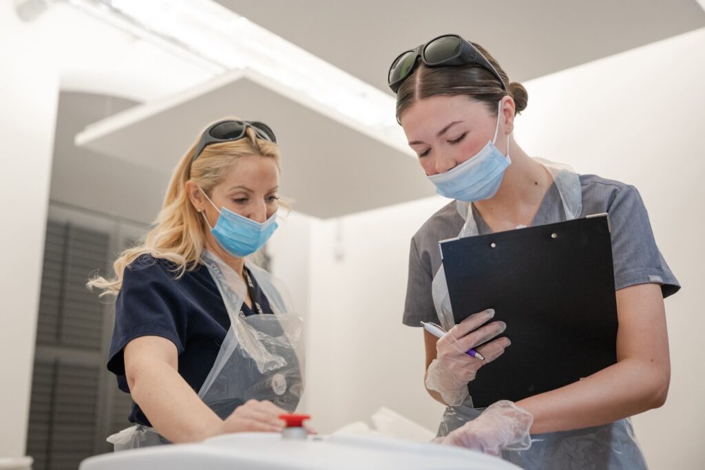 Beauty Therapy Teacher and Student going through a checklist