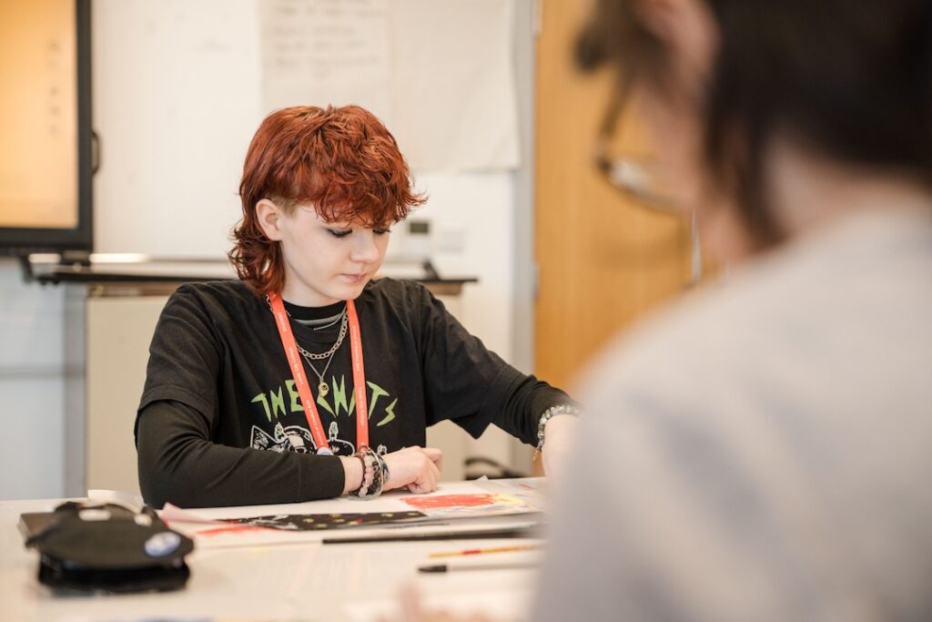 Student creating a mood board for inspiration