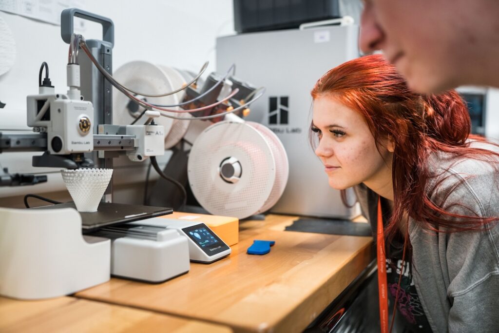 Students 3D printing artwork