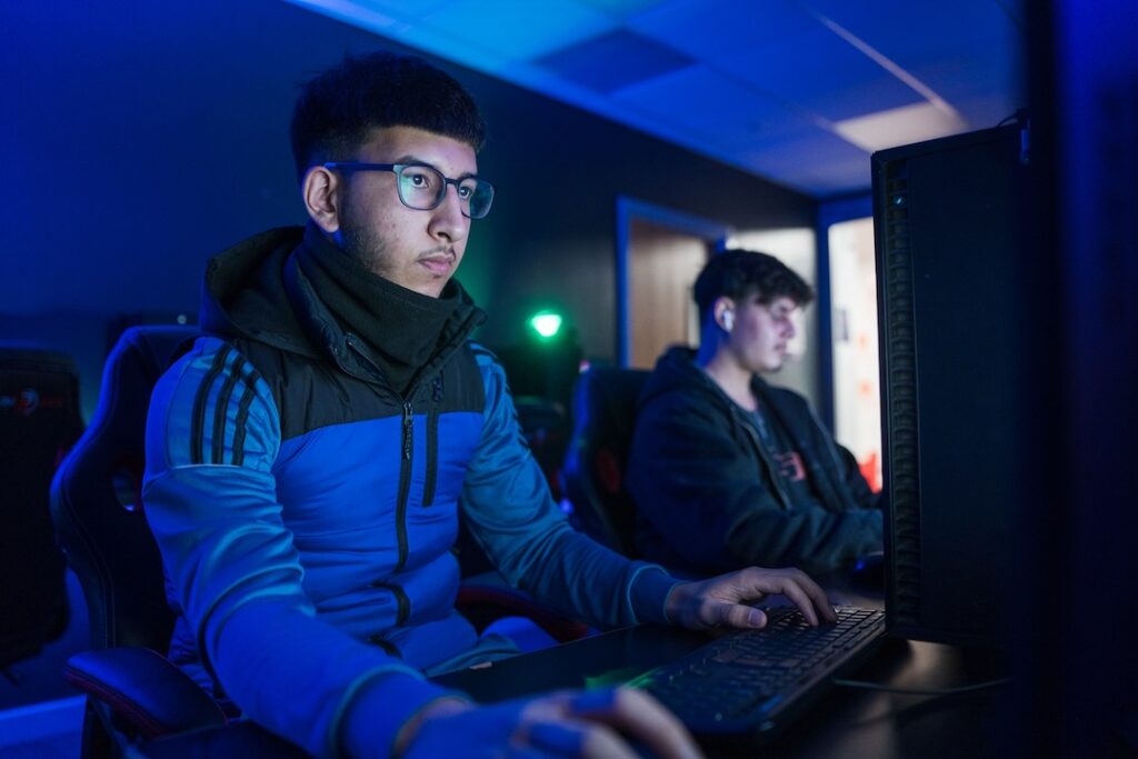 Two game students practicing
