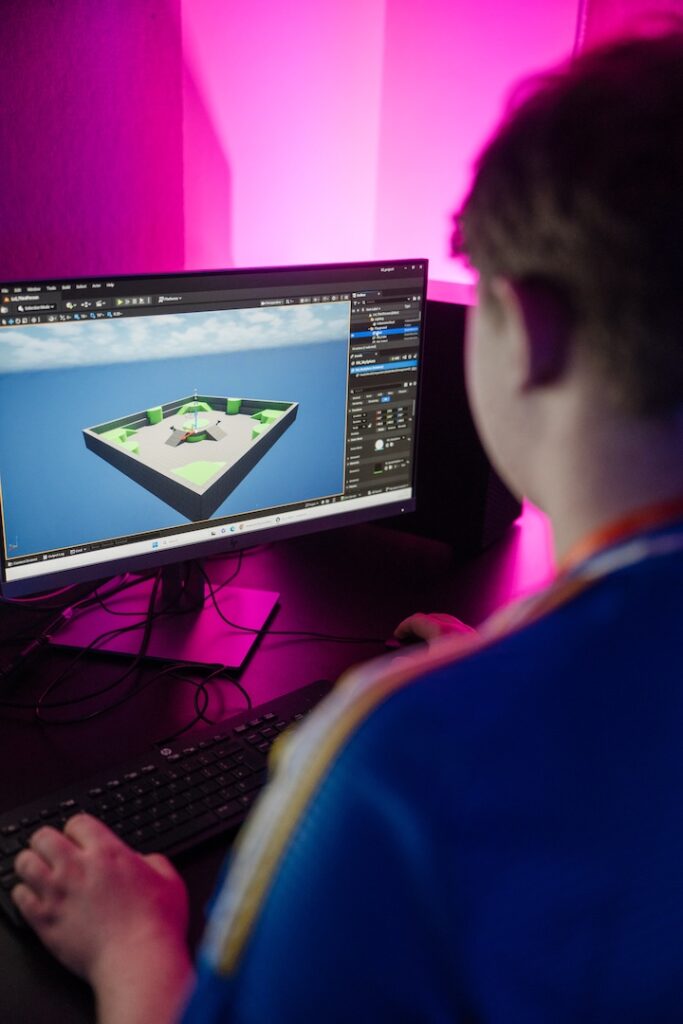 Student designing game levels