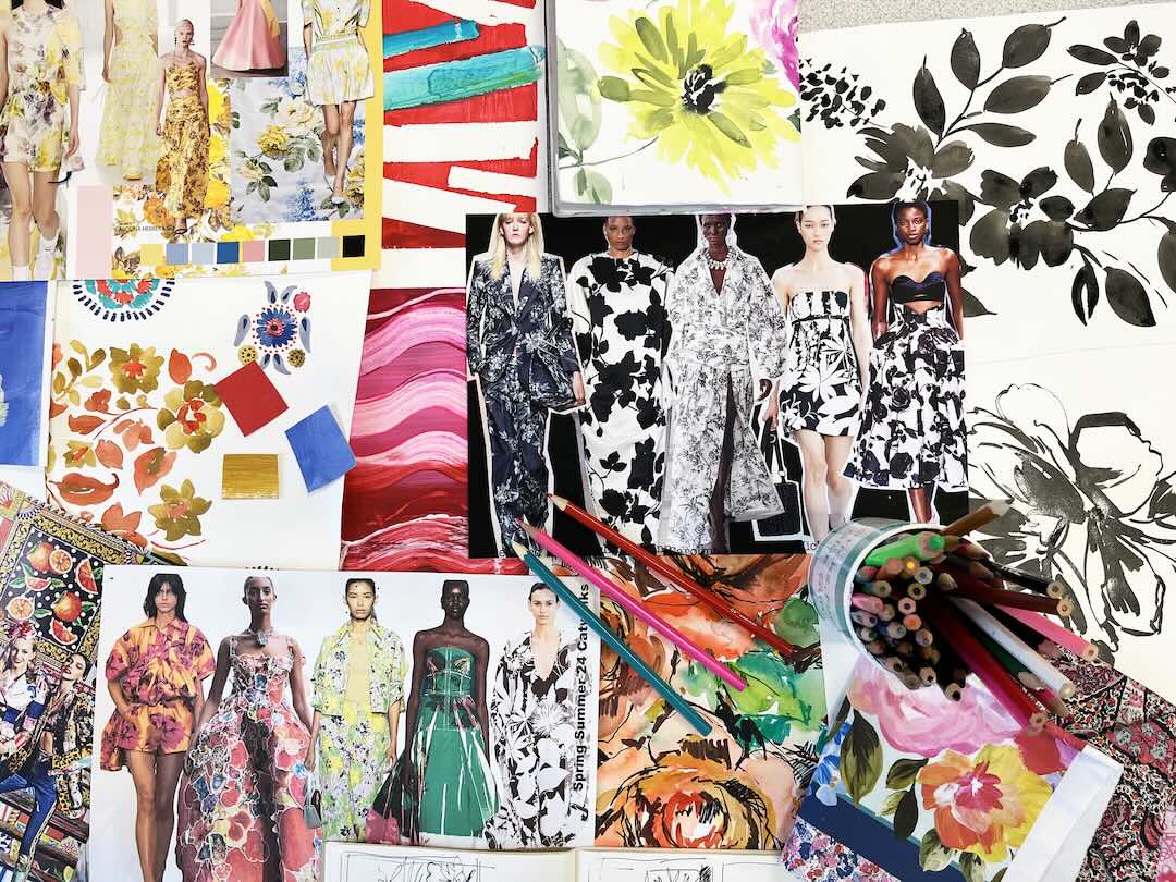 A mood board of different dress and outfit designs